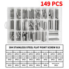 M3 - M10 Sizes DIN913 Hex Socket Allen Flat Point Grub Bolt Assortment - Black Steel & 304 Stainless Steel Mix