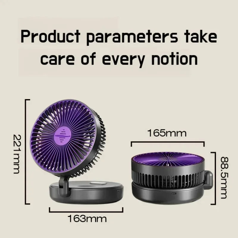 Foldable Desktop Fan Mini Wall-Mounted Car With Warm Night Light Rechargeable 4 Gears Adjustable Portable Air Circulation Amagi