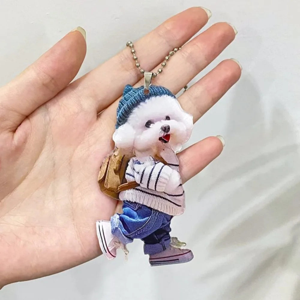 Kawaii Puppy Dog Car Pendant Acrylic Cute Cartoon Teddy Dog Car Interior Decoration for Backpack Keychain Home Hanging Pendant