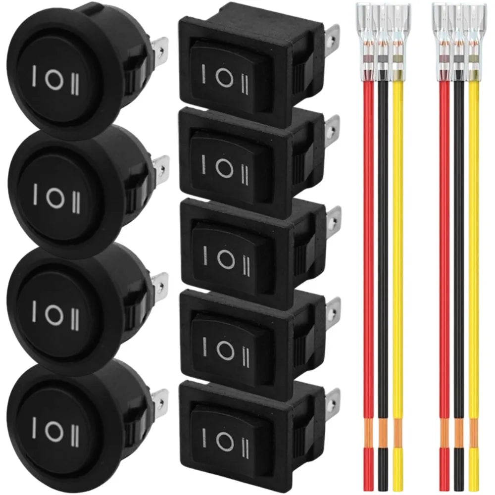 Mini Round Rocker Switch ON OFF 3 Pin SPDT AC DC 12V Auto Car Marine Boat Toggle Button 20mm Mounting Hole Snap in Control Kit