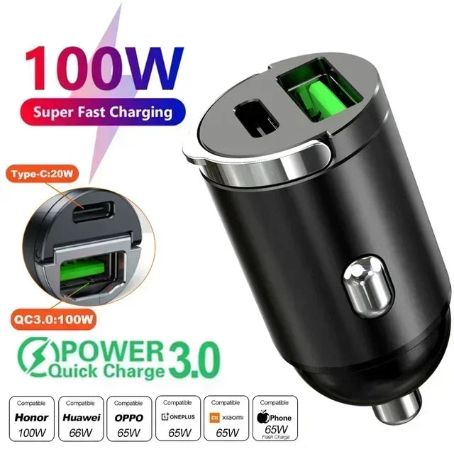 200/100W Mini Dual Ports USB Car Charger Lighter Fast Charging Phone Charger Adapter for IPhone 13 12 Xiaomi Huawei Samsung Amag