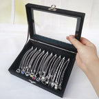 Black Jewelry Box Display Case for Rings Bracelets Earrings Necklaces with Lid Dustproof Glass Grid Storage Organizer Amagi