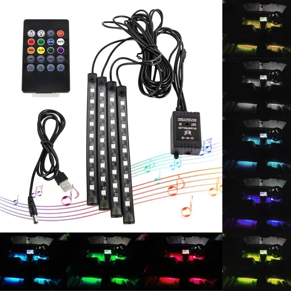 Car RGB LED Strip Light Automotive Interior Foot 36/48 LED APP/Remote/Voice Control Atmosphere Decorative Lamp Ambient Amagi