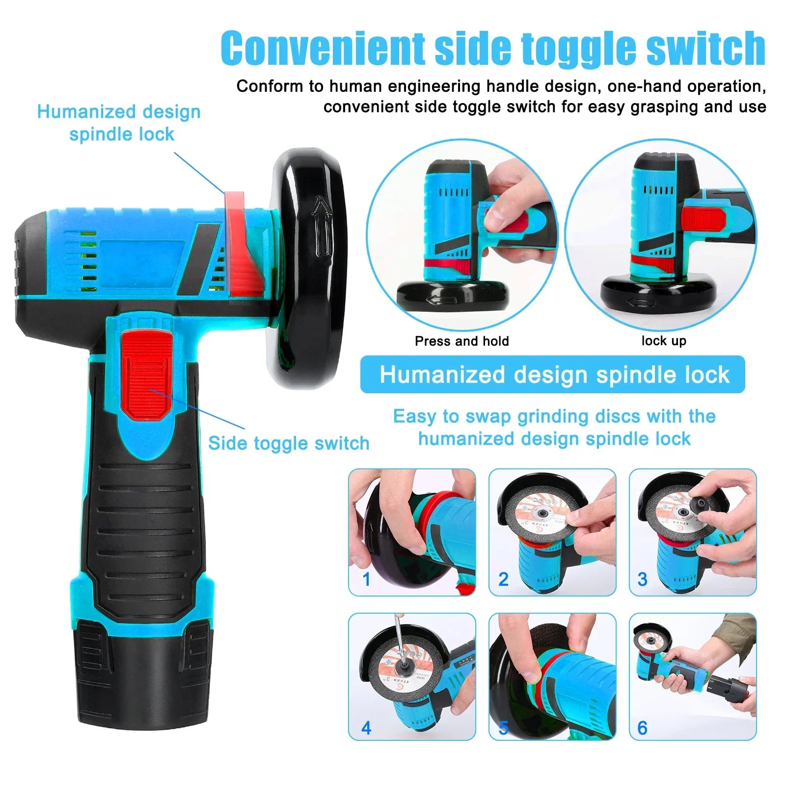 19500RPM Cordless Electric Angle Grinder 12V Rechargeable Mini Polishing Grinding Machine Multifunction Diamond Cutting amabilis