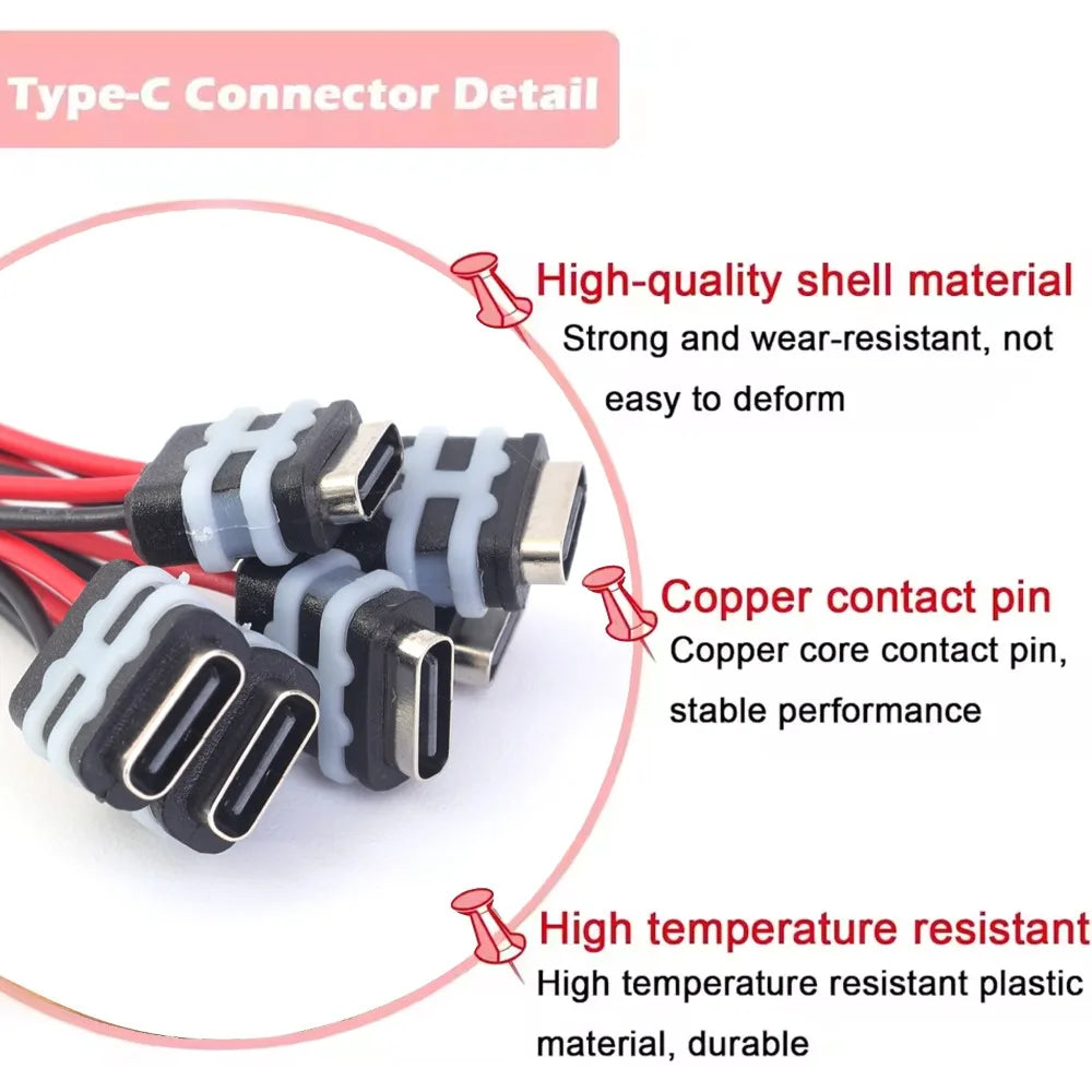 2Pin Waterproof USB C Female Socket Panel Mount Connector for Auto Smart Devices Household Appliances Medical Equipment  5/1pcs
