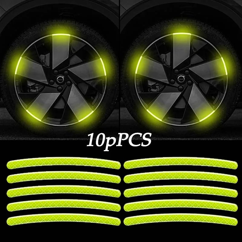 10pcs Car Wheel Hub Reflective Sticker Tire Rim Reflective Strips Luminous For Nissan Kicks X-trail Juke Tiida Qashqai Leaf Micr