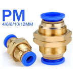 5PCS PM Push to Connect Fittings 4/6/8/10/12mm Bulkhead Union Quick Release Air Connector for 1/8-1/2" Thread Pneumatic Fittings
