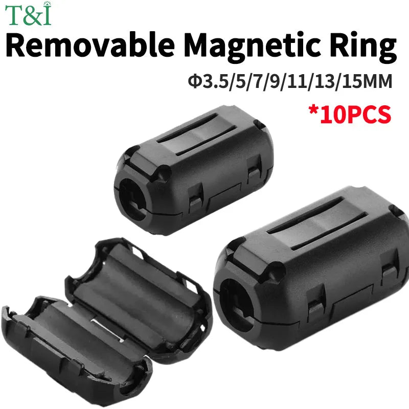 10PCS Snap Magnetic Ring Ferrite Filter For Cable Shield Removable EMC Inner Diameter 3.5MM 5/7/9/11/13/15MM Degaussing Filter