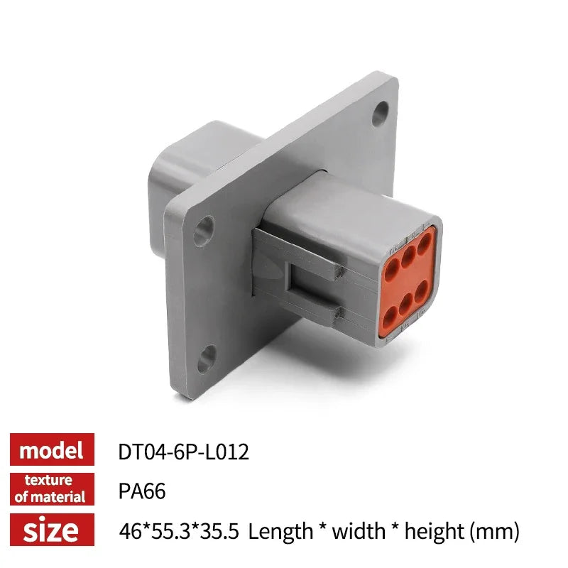 Deutsch DT Series IP68 Waterproof Connector with Fixed Flange Plug DT04-2P/12P for Auto/Truck/Bus Wiring 22-16AWG