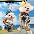 Kawaii Puppy Dog Car Pendant Acrylic Cute Cartoon Teddy Dog Car Interior Decoration for Backpack Keychain Home Hanging Pendant