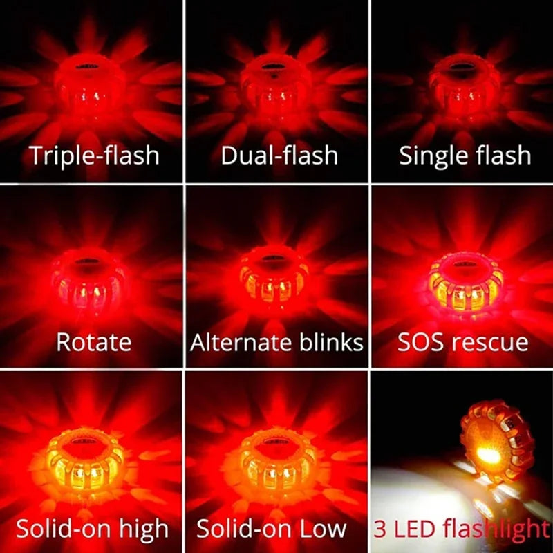 3 Pack LED Road Flares Emergency Warning Lights USB Rechargeable Magnetic Flashing Base Safety Disc for Roadside Assistance Amag