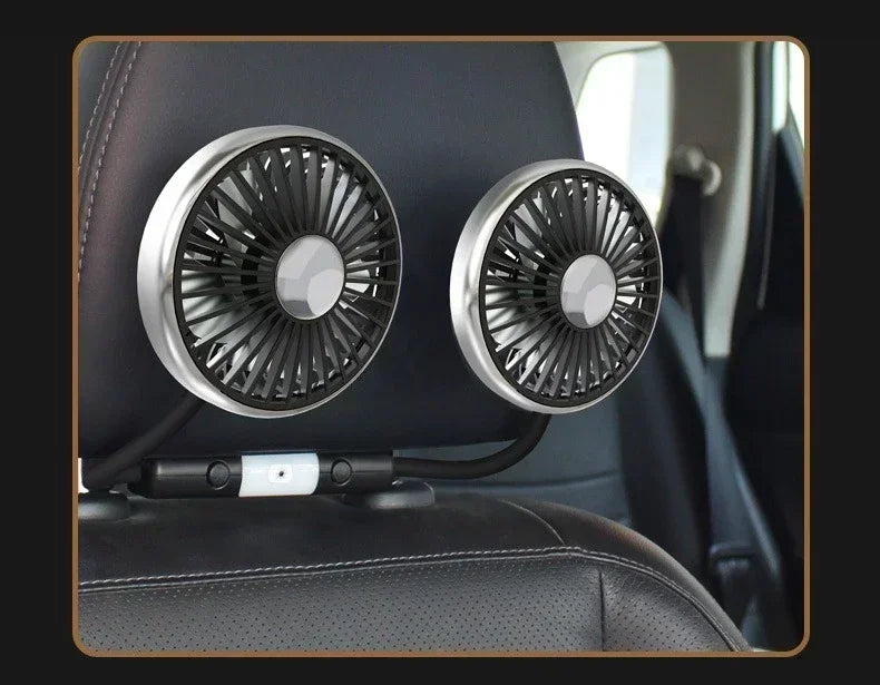 Car USB Fan Dual Head Cooling Air Hose Fan for Backseat 360°Rotation 3-Speed Auto Headrest Fan For Rear Seat Amagi