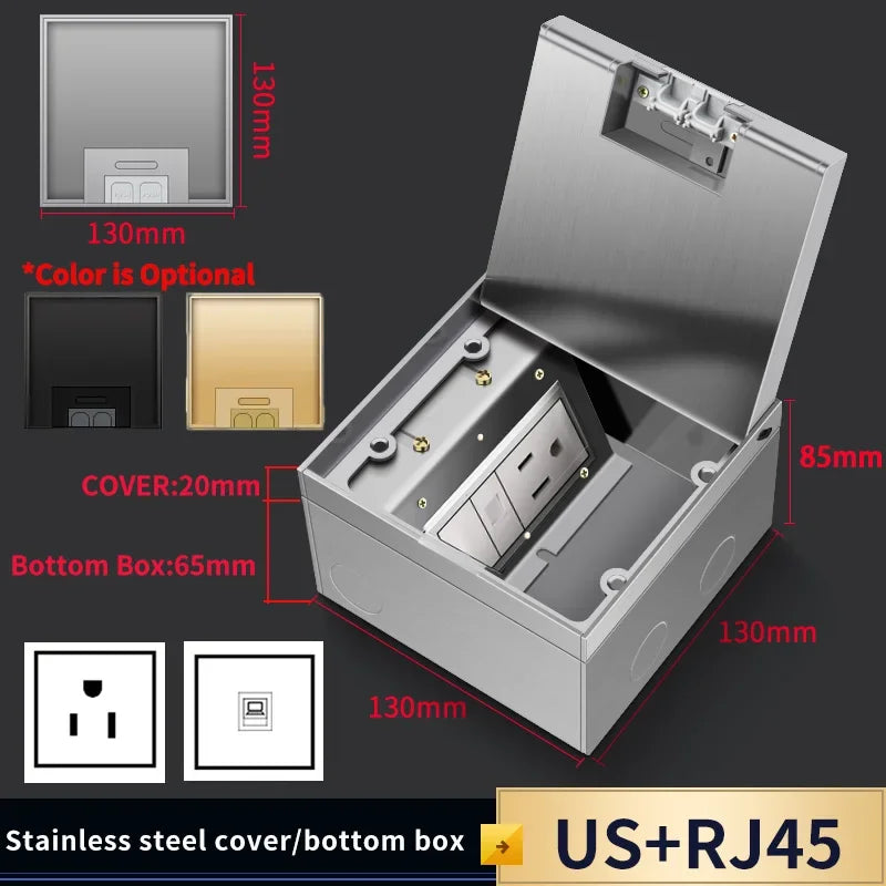 Stainless Steel Floor Socket Outlet, Hidden Flush Mount Electrical Floor Power Socket for EU US FR BR IL Standard Plug