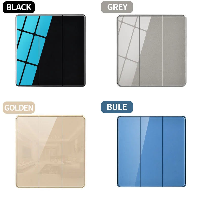 EU Russia France UK Socket AC Panel 86 Wall Switch Toggle Press Light Switch On/Off Crystal Tempered Glass Panel Wall Outlet