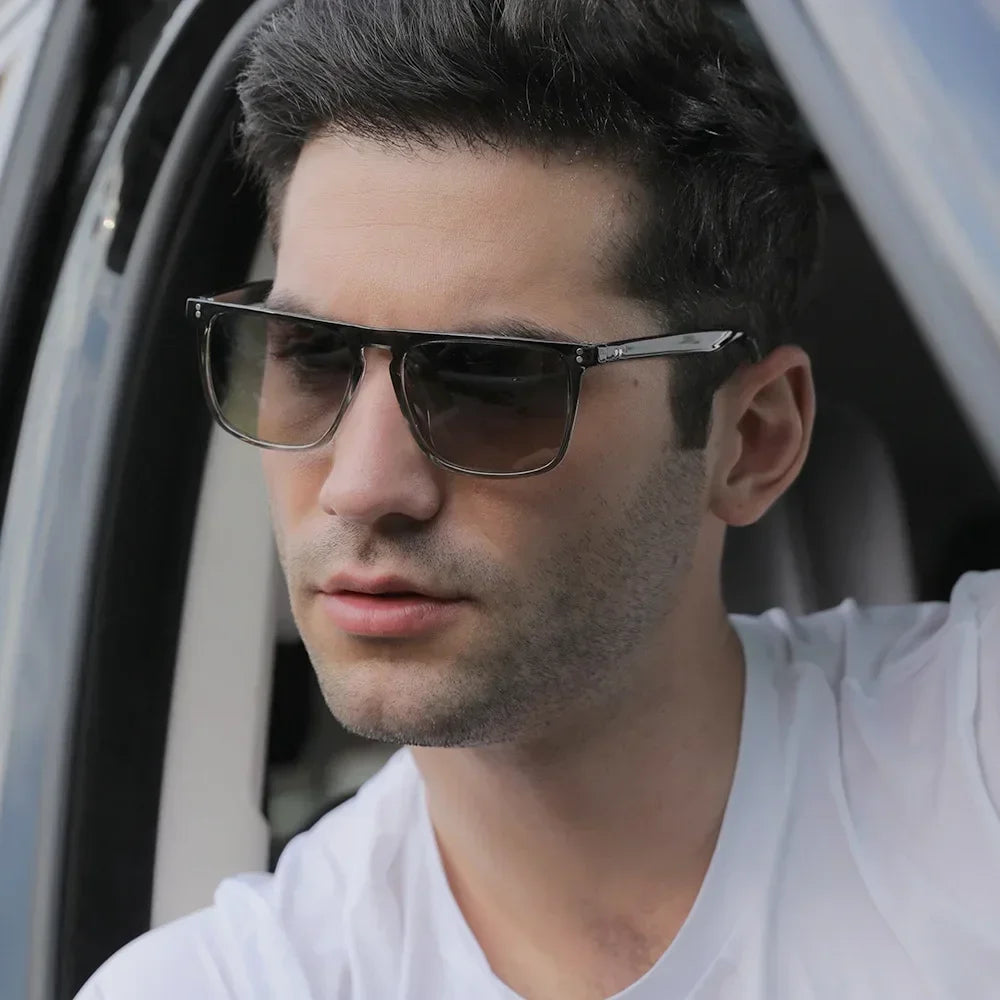 Available Trendy Flat Top Square Photochromic Glasses Stylish Sports Eyewear for Car Running Driving Vacation Travel and Fishing