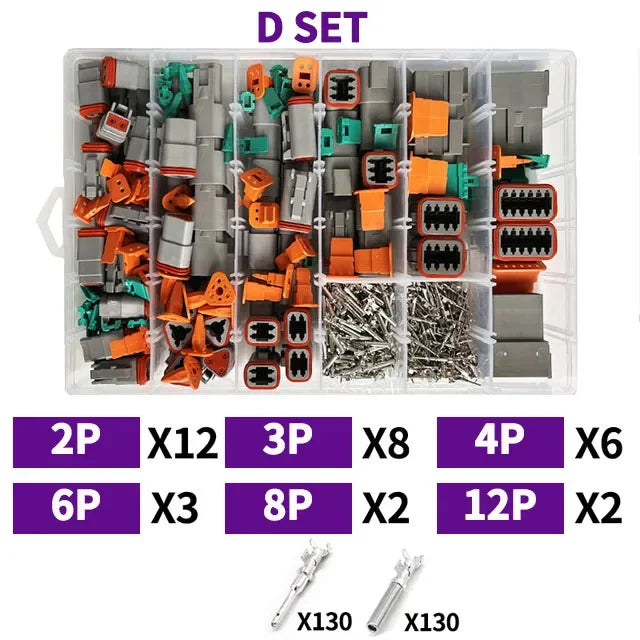 DT Series Deutsch Waterproof Connector Kit Repair Tool Portable Box Suit DT06-2/3/4/6/8/12S DT04-2/3/4/6/8/12P Terminal & Pliers