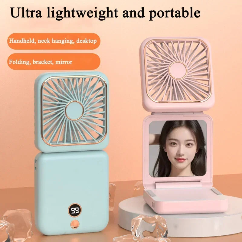 Foldable Mini Fan Portable Desk Fan with Phone Stand USB Rechargeable Handheld Fan for Outdoor Travel Camping Hanging Neck Amagi