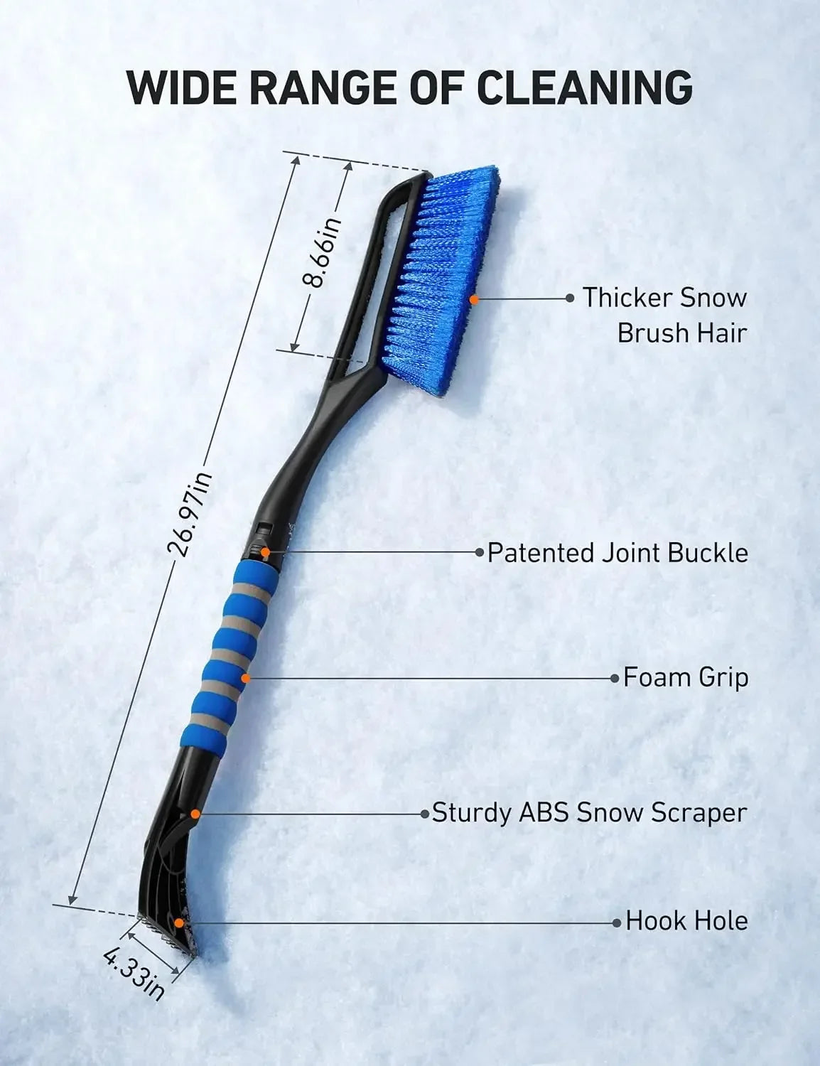 Snow Brush with Wider Ice Scraper Snow Removal Tool Car Brush with Ergonomic Comfortable Foam Grip for Cars Amagi