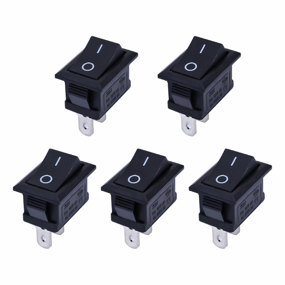Mini Rocker Switch SPST Black and Red Snap in Switches Button AC 250V 3A / 125V 6A 2 Pin I/O 21*15mm on-off Switch Rocker