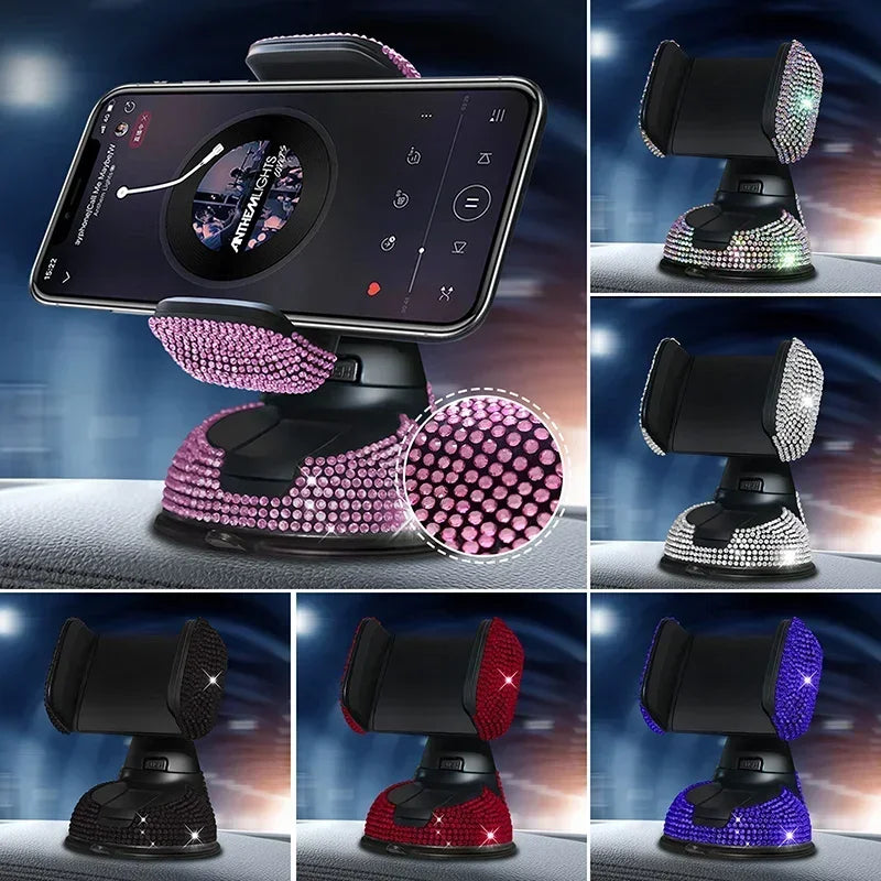 Diamond Cell Phone Holder for Car Phone Mount Pink Flexible Table Stand Mount Bling Accessories Interior Woman Worldmum Amagi