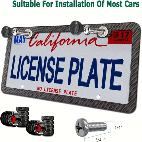 1/2PCS Carbon Fiber Pattern Plastic License Plate Frame Fiber Black Aluminum Metal Car Tag Holder Tire Screw Cap Universal Amagi