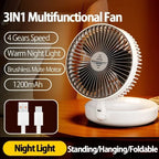 Foldable Desktop Fan Mini Wall-Mounted Car With Warm Night Light Rechargeable 4 Gears Adjustable Portable Air Circulation Amagi