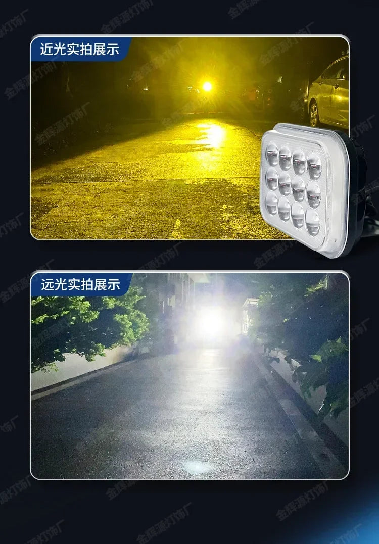 Motorcycle LED Spotlight White Red Blue Flashing Strobe Light High Low Beam DRL External Headlight With Bracket Amagi