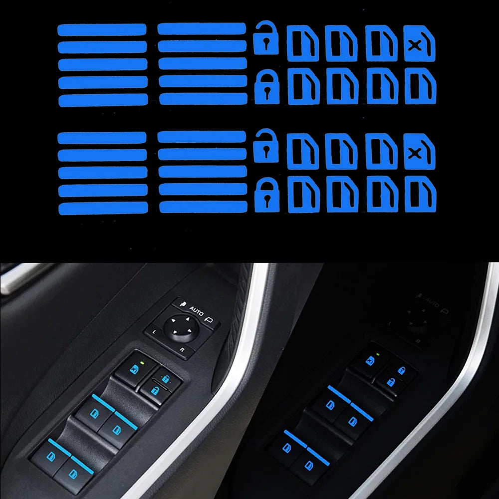 Car Luminous Button Stickers Auto Door Window Lifter Switch Decals Night Glowing Cars Interior Stickers Car Interior Decorations