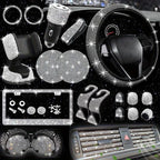 Car Accessories Set 27/4Piece Women Bling Universal Fit Polyester Steering Cover Shiny License Frame Phone Holder Coasters Tools