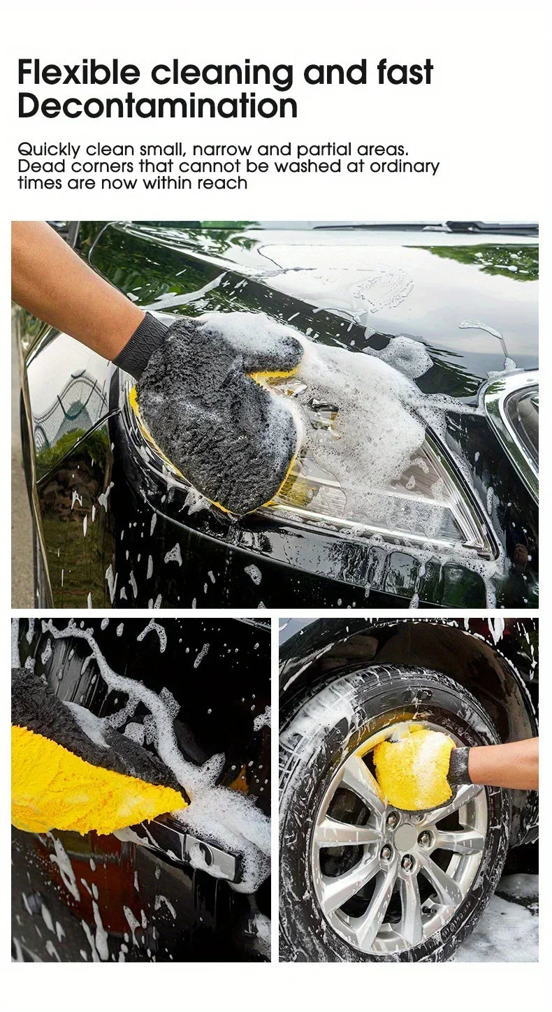 Car Washing Gloves Double Sided Coral Fleece Thickened Super Absorbent Car Wiping Gloves Cleaning Tools Amagi