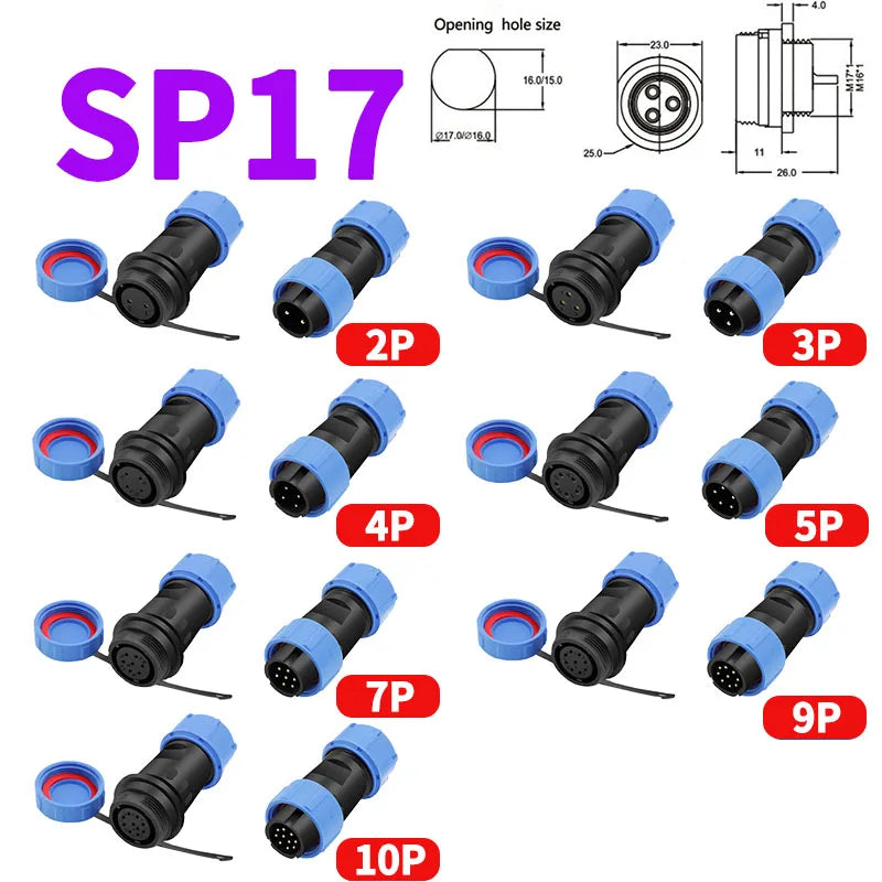 SP21 SP20 SP17 SP16 SP13 Docking 2P 3P 4P 5P 6P 7 12Pin IP68 Waterproof Aviation Connector,Panel Mount Connector Plug and Socket