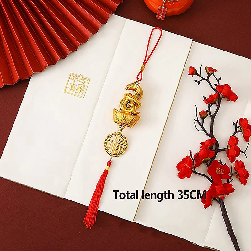 1Pc 2025 Year Of The Snake Gold-Plated Plastic Zodiac Snake Pendant Lucky Mascot Home Car Hanging Ornaments