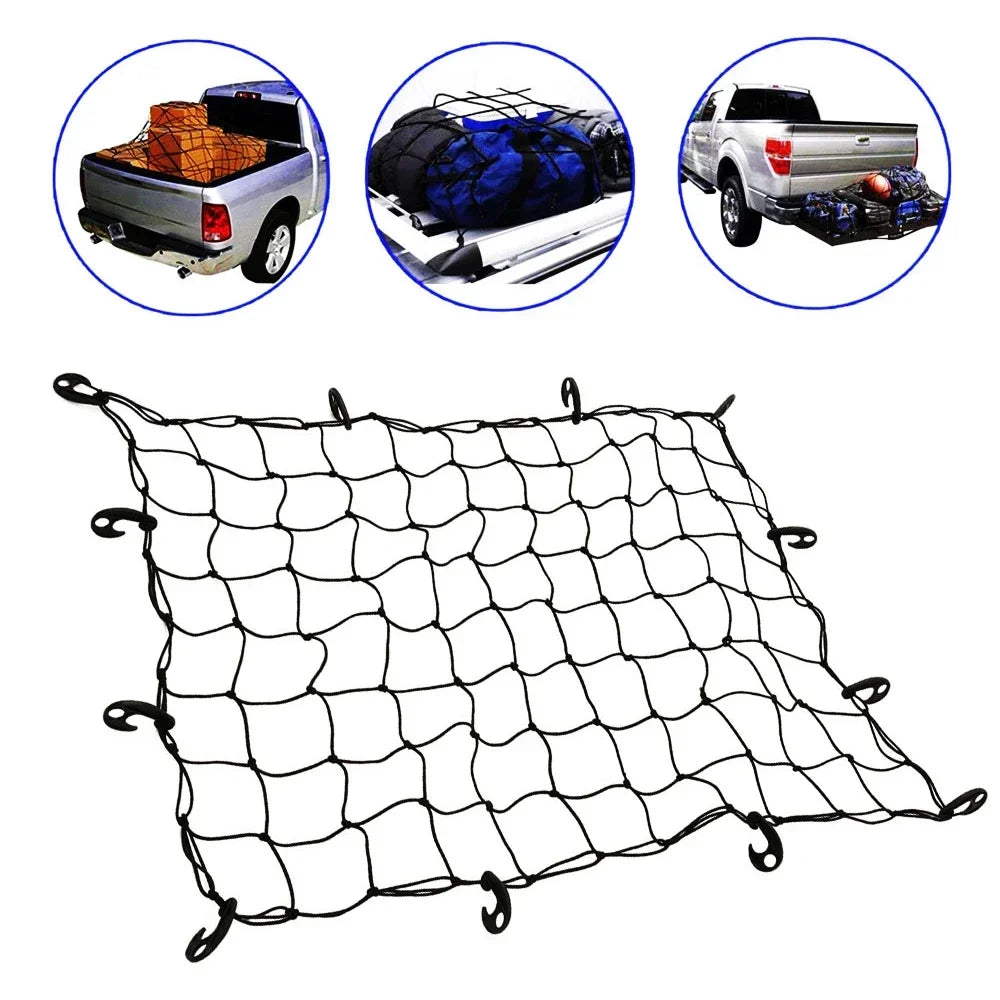 Car Heavy Duty Rubber Cargo Net Universal Fit for Truck Bed SUV Trailer Boat RV - Elastic Bungee with Superior Durability amagi