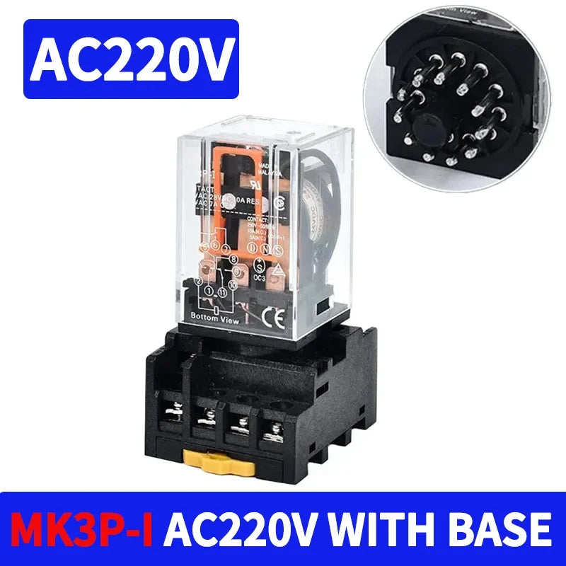 MK2P-I MK3P-I Intermediate Relay, 8/11 Pin Electromagnetic Power Relay with Copper Coil and Silver Contact AC220V DC24V