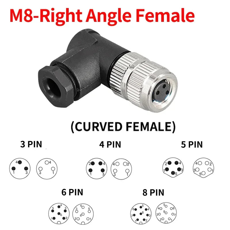 M8 Waterproof Aviation Connector Set, 3–8 Pin Male Female Plug & Socket for Proximity Sensor, Straight Right Angle/Flange Mount