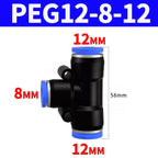 Pneumatic Push-In Quick Connector PE/PEG Plastic Tee Fittings (PE4 PEG6-4/8-4/8-6/10-6/8) for Air Compressor Fluid Systems Hose