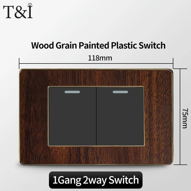 118-Type Retro Wood Grain Wall Plate – Black Plastic Spray-Painted Decorative Panel for Italy Standard Switch & Socket