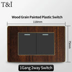 118-Type Retro Wood Grain Wall Plate – Black Plastic Spray-Painted Decorative Panel for Italy Standard Switch & Socket