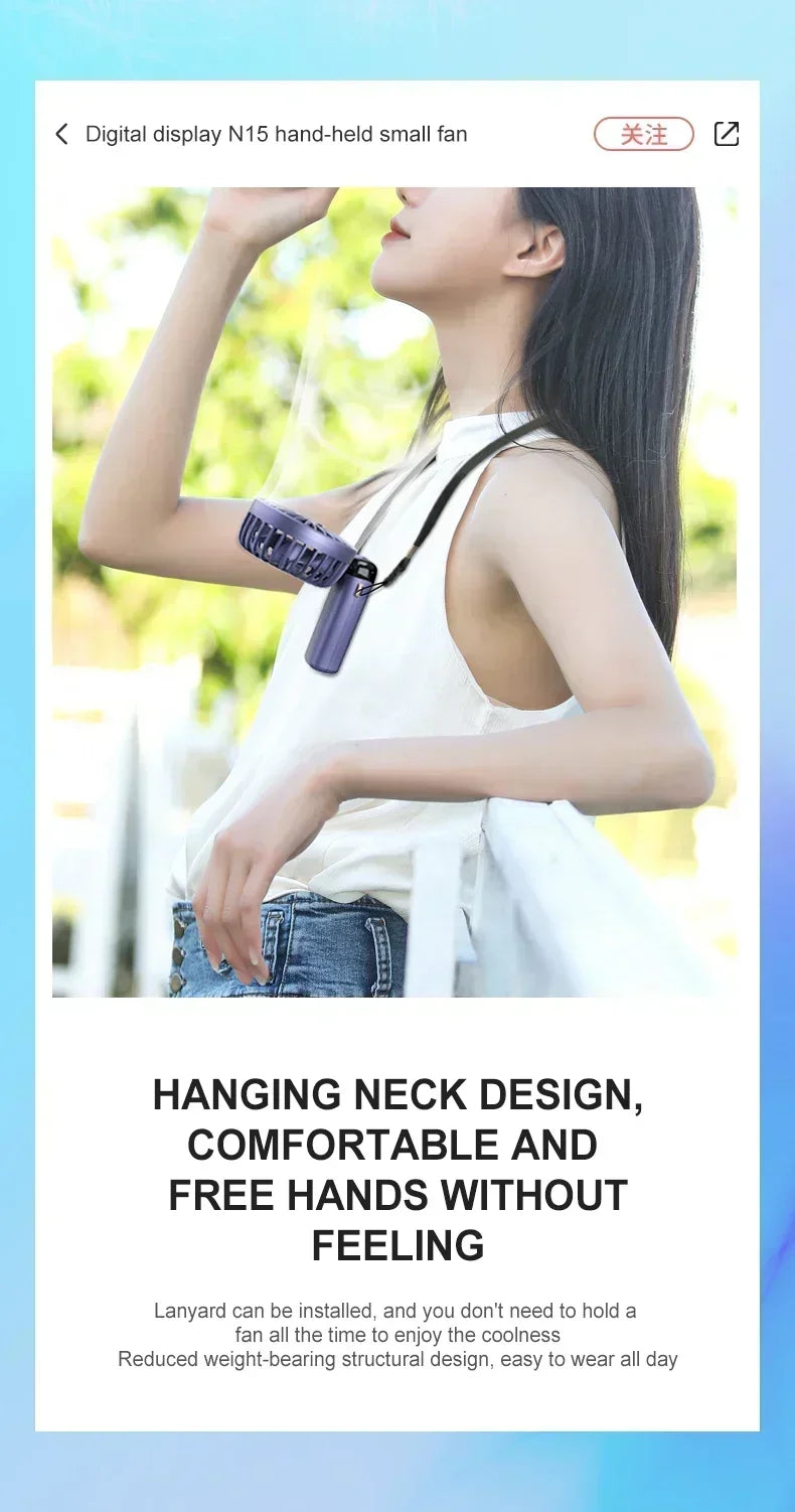 Car 3 in 1 Portable Fan Handheld Neck Desk Fan 5 Speed Digital Display Ultra Quiet Makeup Fan for Women Desktop Clip Office Amag