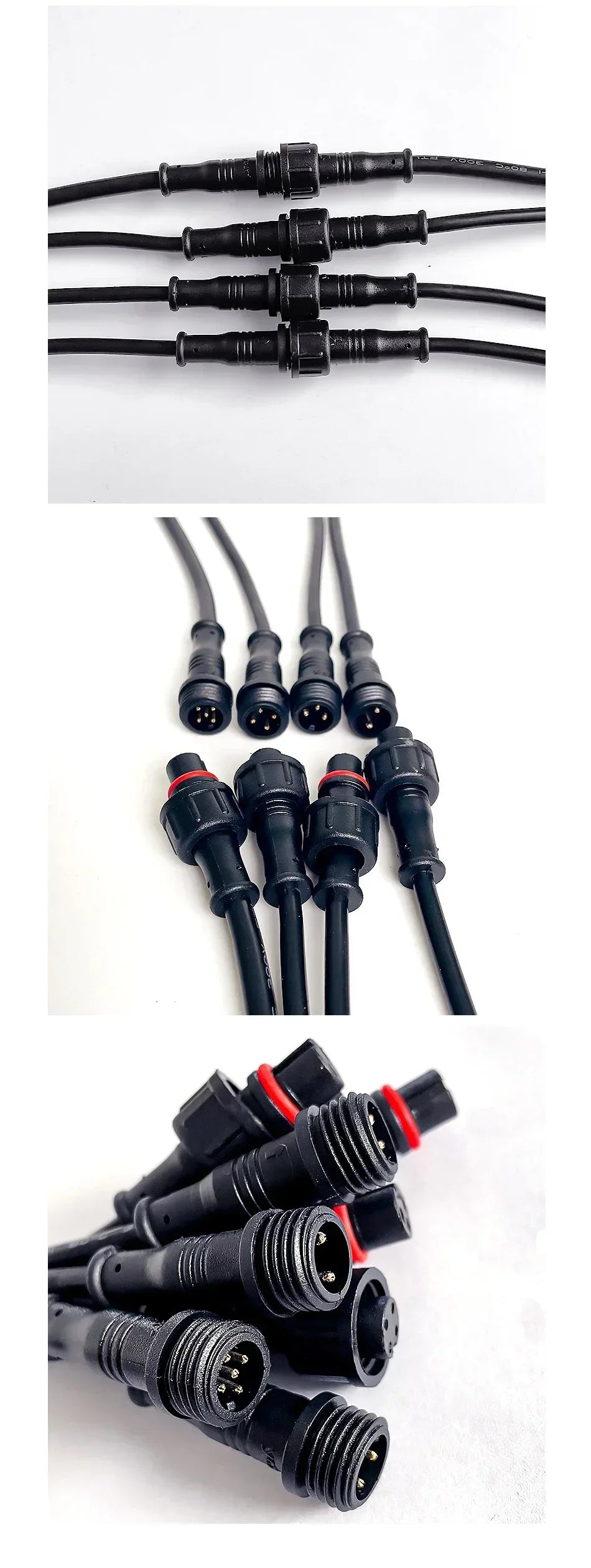 M12 Male-Female Waterproof Adapter 2/3/4/5 Pin - 20cm Length IP65 Cable Head for LED Bar/Neon Light Connection