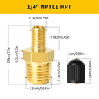 2Pcs Brass Air Inflator Adapter W/Valve Stem Inside 1/4" NPT (M) To Standard Schrader Valve (M) Tire Inflator Connector