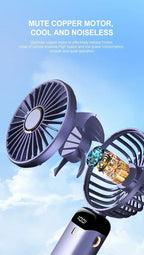 Car 3 in 1 Portable Fan Handheld Neck Desk Fan 5 Speed Digital Display Ultra Quiet Makeup Fan for Women Desktop Clip Office Amag