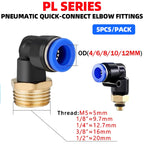 5PCS PL 4-12mm Pneumatic Elbow Quick Connector w/ 1/8"-1/2" Thread - PL Series Air Hose Fittings for Industrial PL6/8/10