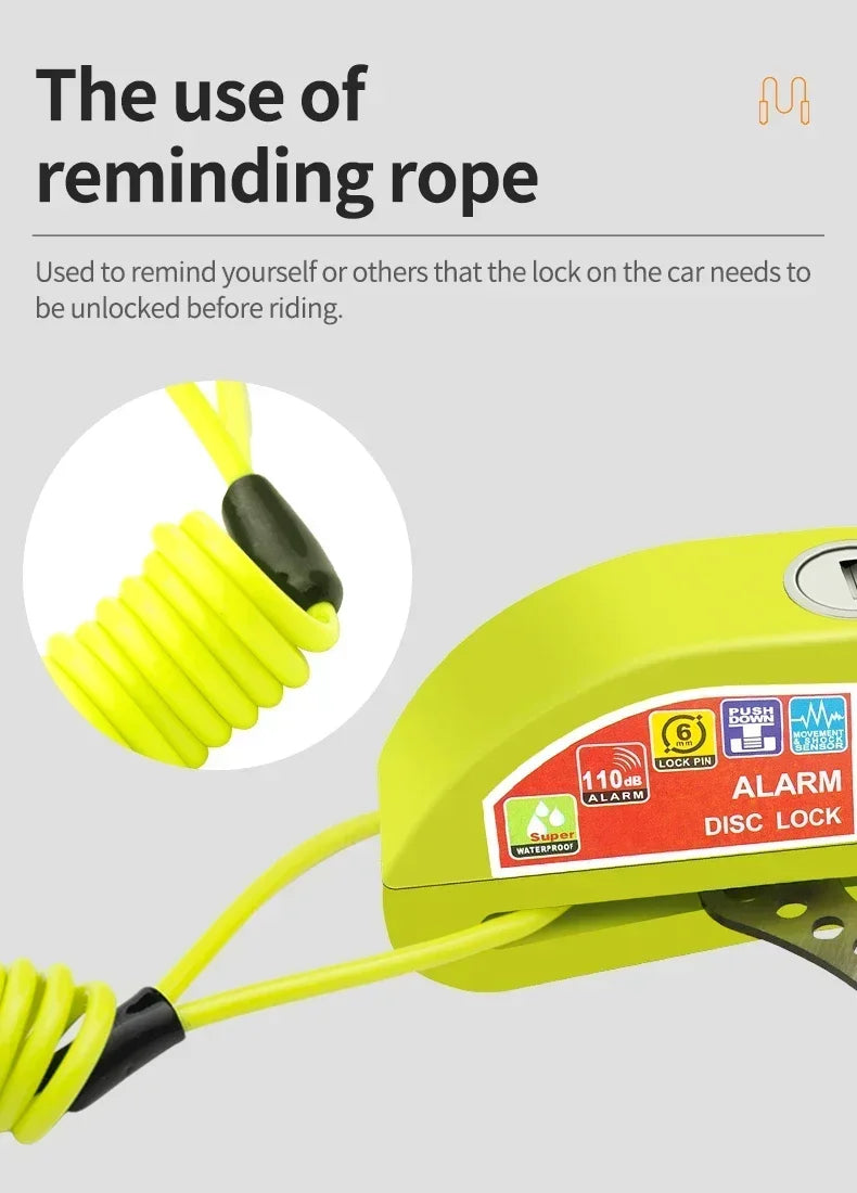 Motorcycle Bicycle Lock Alarm Safety Protection Padlock Disc Aluminum Alloy Anti-Theft Reminder Rope Lock Bag Motorcycle Amagi
