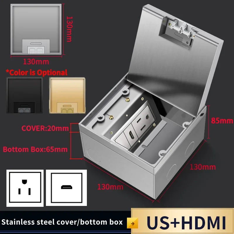 Stainless Steel Floor Socket Outlet, Hidden Flush Mount Electrical Floor Power Socket for EU US FR BR IL Standard Plug