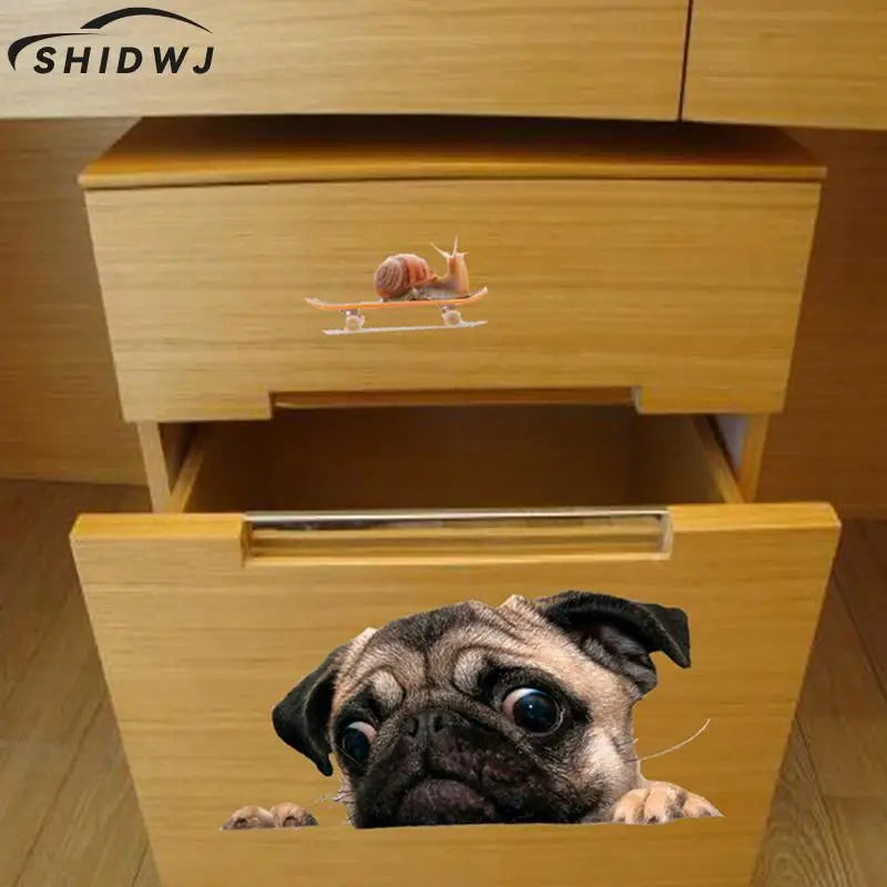 3D Pug Snail Car Sticker Pug Dogs Snail Car Sticker Cartoon Car Styling Wall Home Glass Window Door Laptop Truck Vinyl Decals