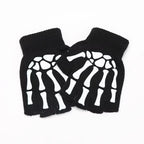 Men Women Stretch Acrylic Knit Stripe Fingerless Mitten Student Couple Winter Warm Twist Flower Half Finger Solid Glove Amagi