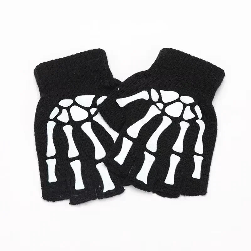 Men Women Stretch Acrylic Knit Stripe Fingerless Mitten Student Couple Winter Warm Twist Flower Half Finger Solid Glove Amagi