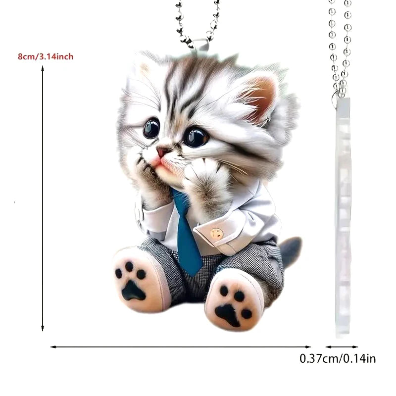Car Pendant Hanging Ornament With Chain Realistic Animal Cat-Shaped 2D Pendant Rearview Mirror Hanging Decor Car Accessories