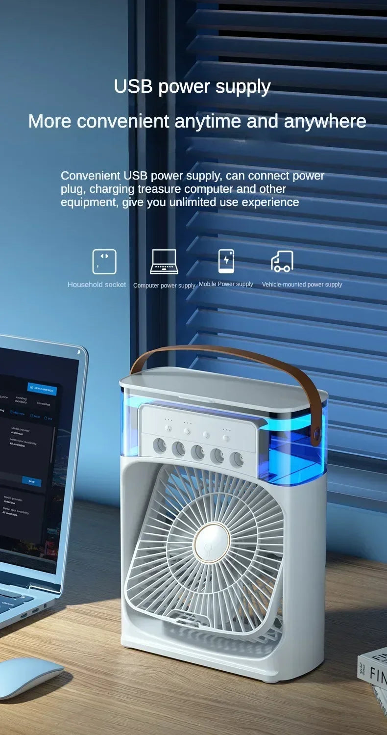 Super Cooling Desktop Small Fan Spray Air Conditioning Fan Cooling Miracle Air Cooler Dormitory Small USB Electric Fan Amagi